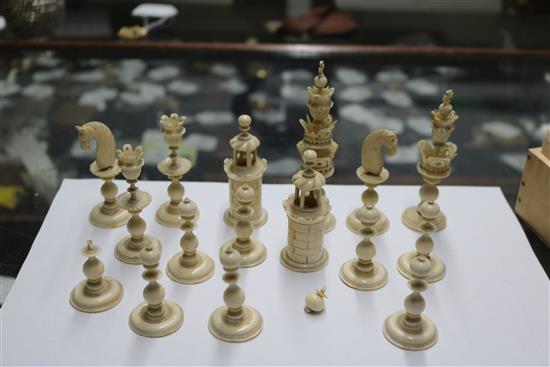 A Continental ebony and ivory chess set